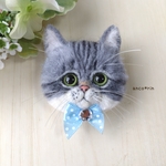 羊毛フェルト 猫 サバトラ猫のブローチ