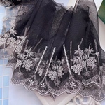 【1m】ブラック系　花　刺繍　チュールレース 広幅レース レースリボン 繊細 手芸 素材 ハンドメイド  エレガント