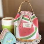＊保冷保温巾着＊縦長タイプ　スープジャーランチに　おくたごんきんちゃく 🍉 スイカ かご風
