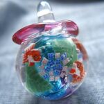 【手作りとんぼ玉】紫陽花と金魚鉢のネックレス　【ガラス工芸】