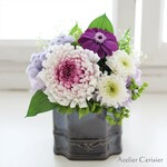 【特割】プリザーブドフラワー仏花＜スーベニア Sサイズ＞パープル 菊 百日草 【お供え花】