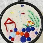 刺繍枠飾り　水槽のカメ