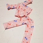 再販6※パジャマ上下セット リボン柄 ピンク ストライプ  リカちゃん 服