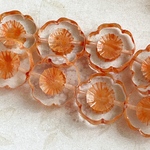 【13㍉ 6個】ハワイアン＊clear & orange ＊ チェコビーズ＊オレンジ＊花＊ハイビスカス＊フラワー