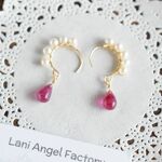 綺麗な光沢＊ルビー＆ベビー淡水パールのピアス(デザインA）＊7月誕生石＊14kgf