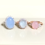 パステルキャンディーカラープリンセスリング　アクアマリン　シーブルーカルセドニー　ピンクカルセドニー　オーバルカボション　天然石