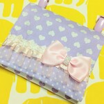 送料込み　ハンドメイド移動ポケット　ラメハートパープル　リボン　レース