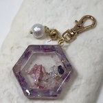 折鶴シャカシャカキーチャーム ③パープル系ドライフラワー