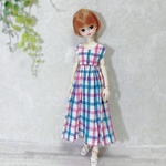 リカちゃんサイズ服 ブルーピンクチェックワンピース　●送料無料●