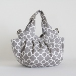 Sサイズ　グレー色地　白色のモロッカン柄プリント生地　ころりんバッグ♪　Fm2 Lab.