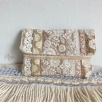 jewel porch 〜 インド刺繍リボンの蓋付きポーチ　ベージュ