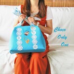 1点物❣スカイブルーにお花レースが夏らしくて大人可愛いパカっと開くバッグ👜再販無し商品です✨【214】
