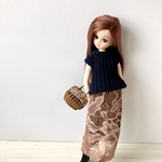 レースロングスカート.ドール洋服(リカちゃんブライスの洋服)茶色