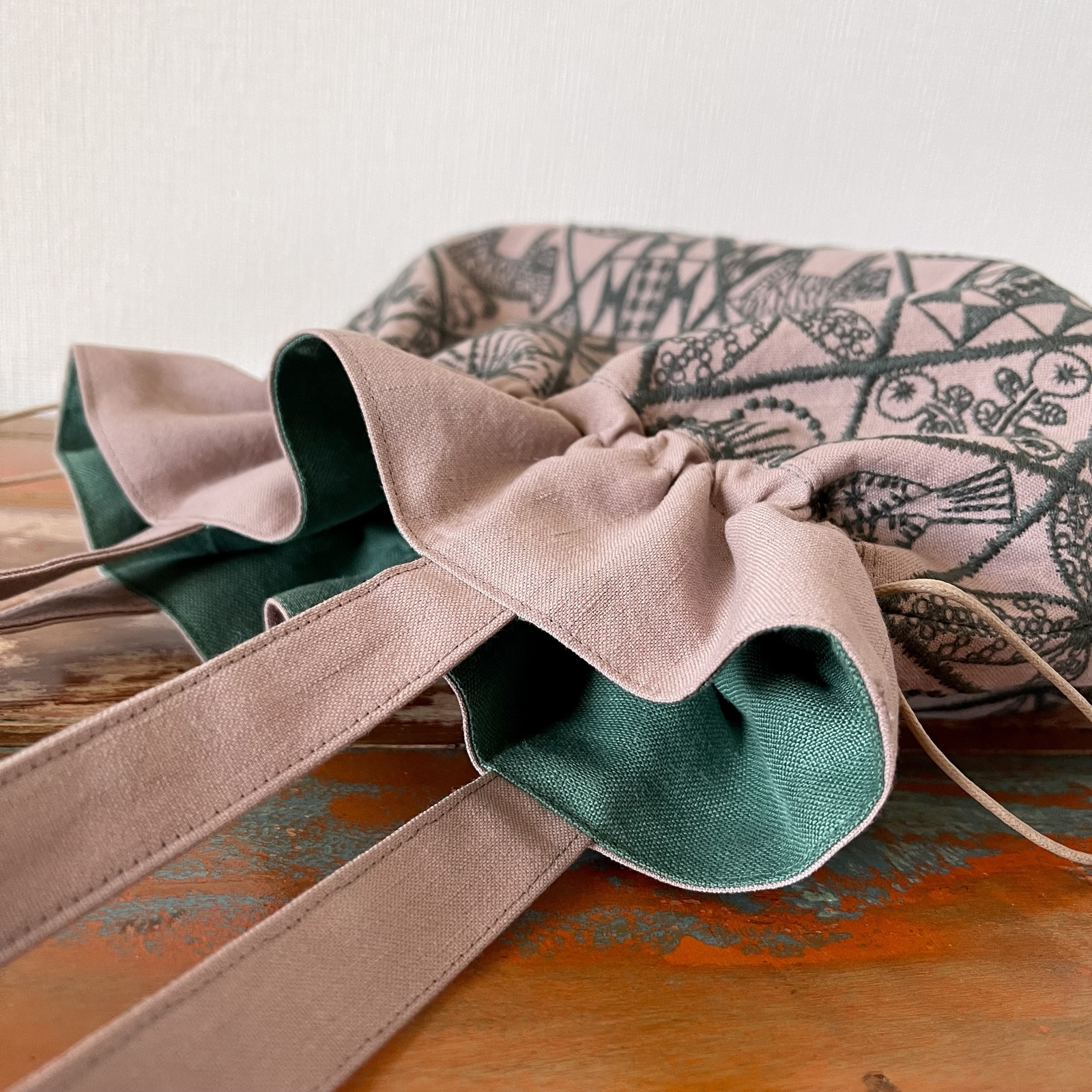 あおりポケットの巾着バッグ＊ミナペルホネン Symphony