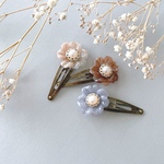 ＊pearl flower＊縁取りパール付お花のぱっちんピン