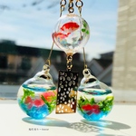 揺れる金魚鉢と蓄光風鈴の和風ピアス　イヤリング(初夏コーデ3点セット)ハーバリウムオイルとモス入り★