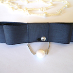 1粒パールが揺れる 2WAYリボンバレッタ  【ネイビー】
