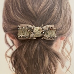 ♡ベージュ ツイード リボンのバレッタ♡コンサバ ピンク ヘアアクセサリー サマーツイード