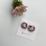 【whole cake】手刺繍のビーズとスパンコール耳飾り　ピアス/イヤリング　丸　サークル　ラズベリー　秋