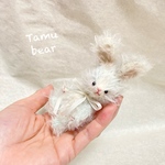 モヘア アイスブルー色のちびウサちゃん ハンドメイド  テディベア Tamubear