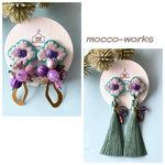 【ターコイズ×パープル】3wayお花の刺繍ピアス（イヤリング）