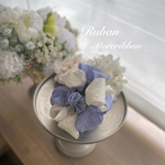 モアリボン バンスクリップ　レースホワイト&麻風リボンブルー