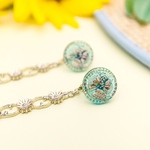 再販×2「 Soirée (ソワレ) - sea - 」イヤリング/ピアス *チェコガラスボタン・花・ひまわり・青・ブルー・透明・夏・海・ゴールド*
