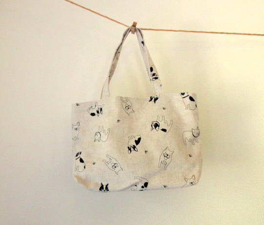 ハンドメイド•トートバッグ•バネポーチ•リールキーホルダー•フレンチブルドッグ French Bull トートバック ショルダーバッグ フレンチブル No.33