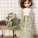 【受注生産】リカちゃん・服＊ふんわりかわいいチュールワンピース　花柄　グレー