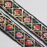 インド刺繍リボンᢂオリエンタルシルクリボン【ネイビー】インド刺繍/刺繍リボン/リボン/シルクリボン/トリム/ブレード/ジャガードリボン/チロリアンテープ/レース/チュール
