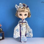 No.270  1/6サイズドール振袖　白地に枝花　水色