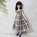 リカちゃんサイズ服 イエローチェックワンピース　●送料無料●