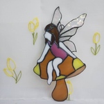 ステンドグラス★小さな妖精とキノコ★オーナメントサンキャッチャー天使インテリア雑貨