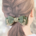 ✳︎刺繍レース✳︎大人可愛い**リボンヘアゴム(アンティークグリーン)