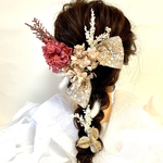ゴールド　スパンコールリボン　ゴールド　ワタカラ✨　振袖　髪飾り　プリザーブドフラワー　和装　ヘアアクセサリー　振袖ヘア