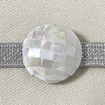 天然シェル モザイク 円形 モチーフ　帯留め 帯留 (ホワイト)