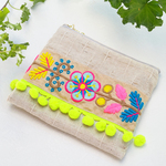 ＜ポーチ＞インド刺繍リボンのポーチ（インド刺繍/リボン/インドリボン/ポーチ/カンタキルト/パッチワークキルト/サニタリーポーチ）