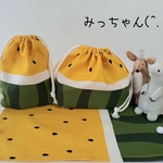 ★(^.^)復活再販のおっきな黄色いすいか🍉お弁当・給食袋&コップ袋&ランチョンマットの３点セット★楽しいランチタイムを♪