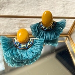 フワフワタッセル ピアス・イヤリング イエロー×グリーン