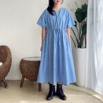 コットン素材ドルマン袖2WAYワンピース♪（青X白のストライプ）