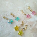 【ハロウィン】【イヤリング】【アクセサリー】【浴衣】【青】【ブルー】【ピンク】【星空】【星】【イエロー】【ノンホール】【ノンホールピアス】樹脂イヤリング