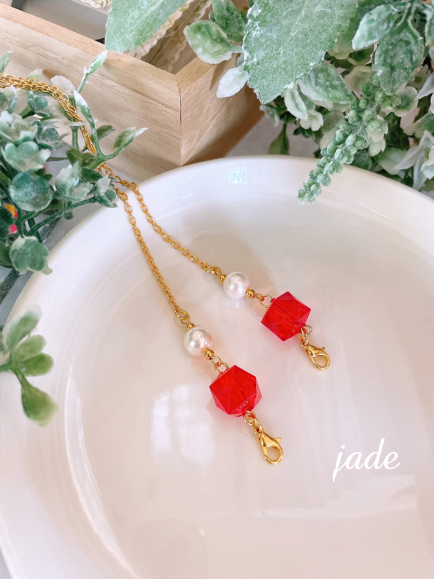 ♪❤️ アンティーク　フェザー　羽　パール　マスクチェーン　ハンドメイド ANEMONE】ミニパール×デザインチェーンネックレス［2本セット