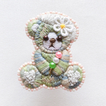 花より団子ベア　刺繍ブローチ　抹茶