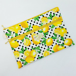 【送料無料】レモン柄の25cmダブルファスナーポーチ＊大きめポーチ＊ホワイト