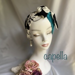 🌟capella🌟エメラルドグリーンレースと伸縮生地の自由自在ターバン　洗ってすぐ乾く大人のターバン　ヨガや体操もオシャレに　capellaオリジナル