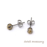 421【ルチルクォーツ】天然石一粒ピアス＊4mm＊サージカルステンレス