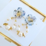 お花レジンとコットンパールのフープピアス/イヤリング