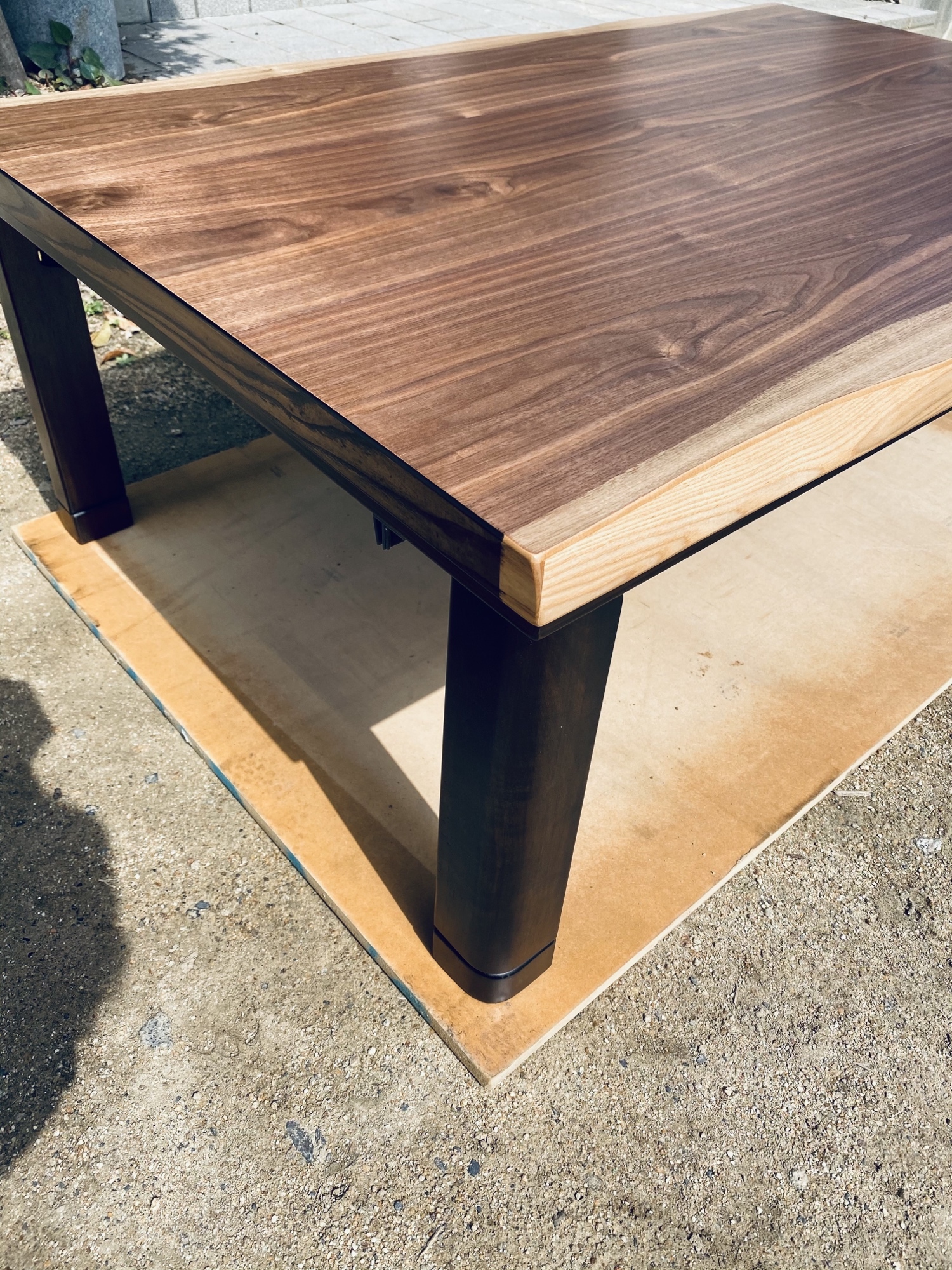 こたつテーブルウォールナット皮付き折りたたみ脚120日本製・ヒーター