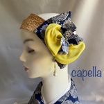 🌟capella🌟浴衣にターバン•*¨*•.¸¸♪ ラフィアリボンに着物風ブーケを付けた大人のターバン　capellaオリジナル　花火柄とレモンイエロー
