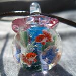 【手作りとんぼ玉】紫陽花と金魚鉢のネックレス　【ガラス工芸】